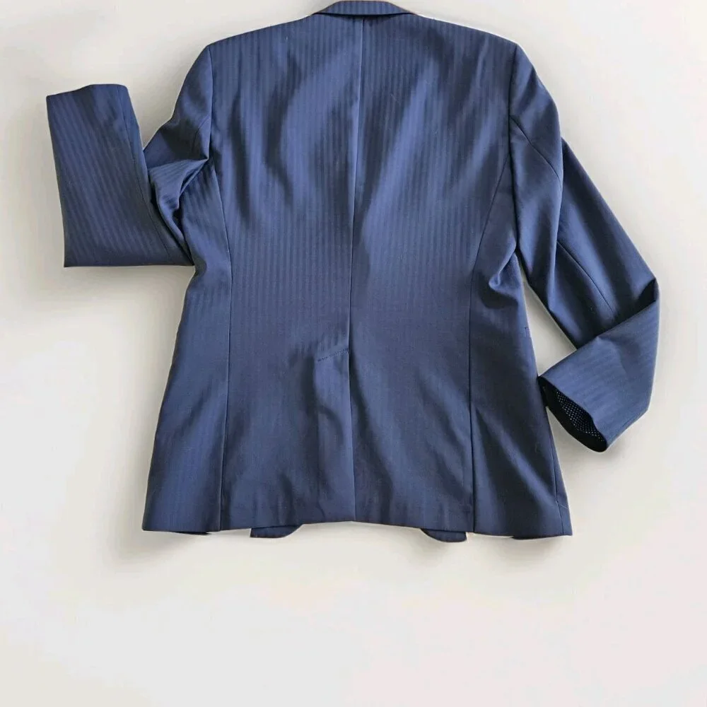 Zara Man Blazer Men US 40 Blue Stripe Wool Blend Lined Single Breasted 2B Vented